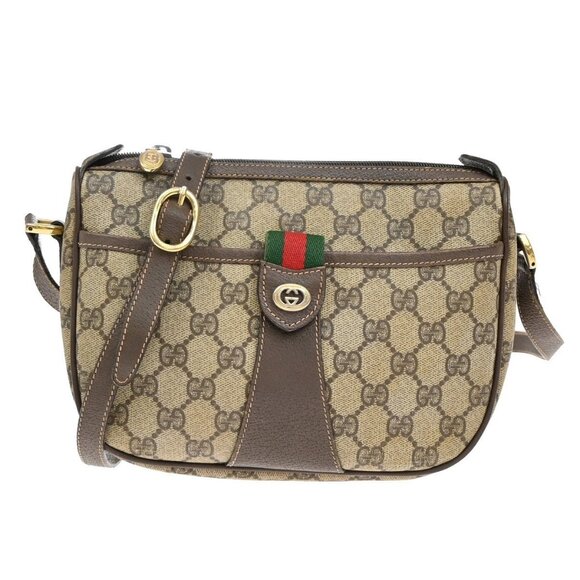 GUCCI Logo Sherry GG Pattern Shoulder Bag PVC Leather Brown GHW Italy - Picture 1 of 13